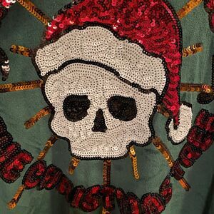 Miss Chievous Women’s Green Velvet Skull Sequins Hooded Zip Up Sweatshirt L